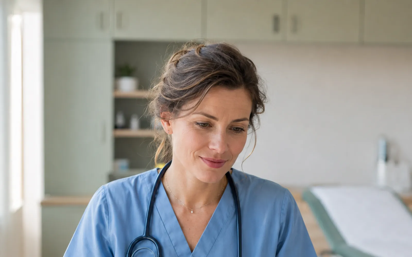 Portrait illustré d’une médecin au cabinet.